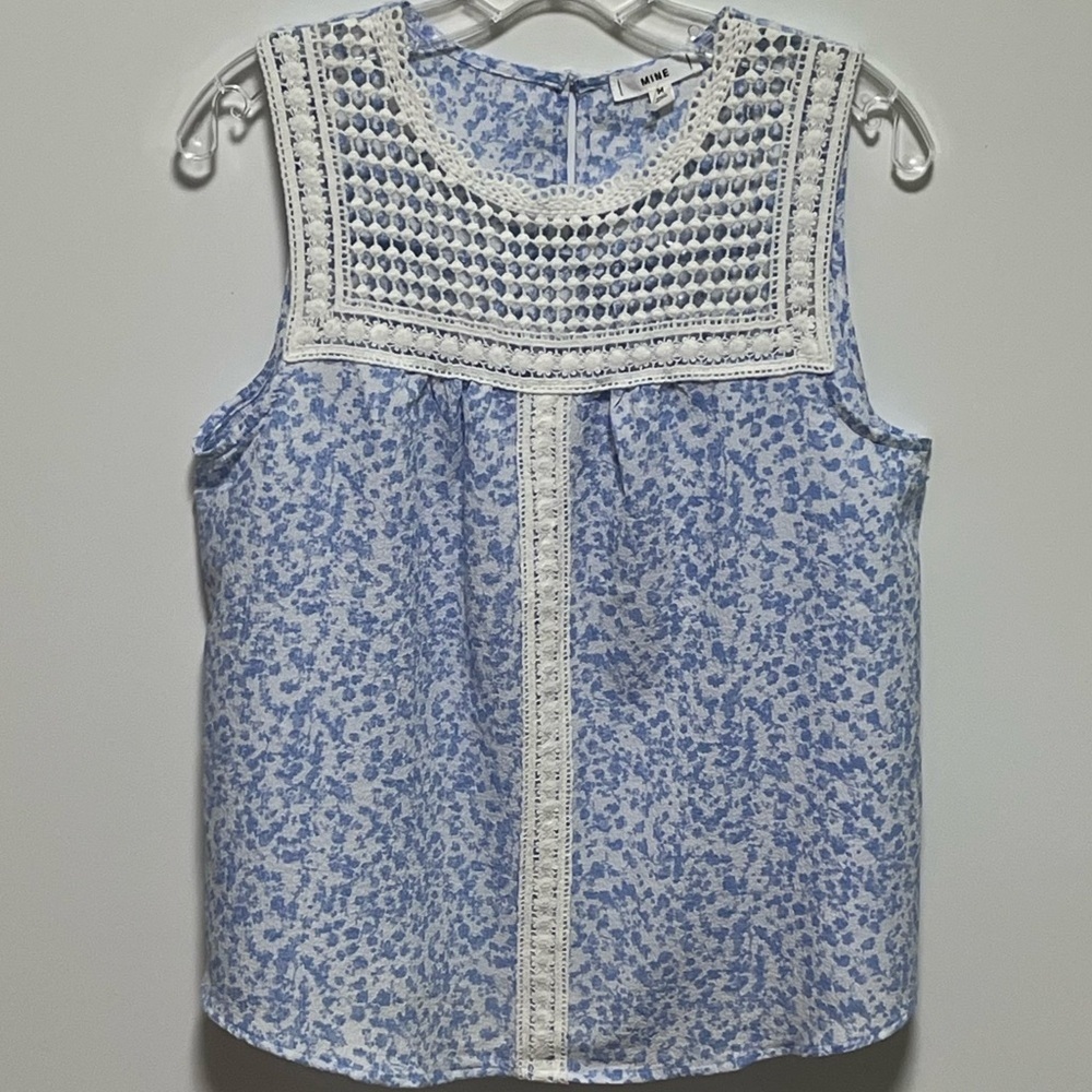 MINE Delicate cotton crocheted lace bib style sleeveless feminine preppy top - Picture 7 of 8